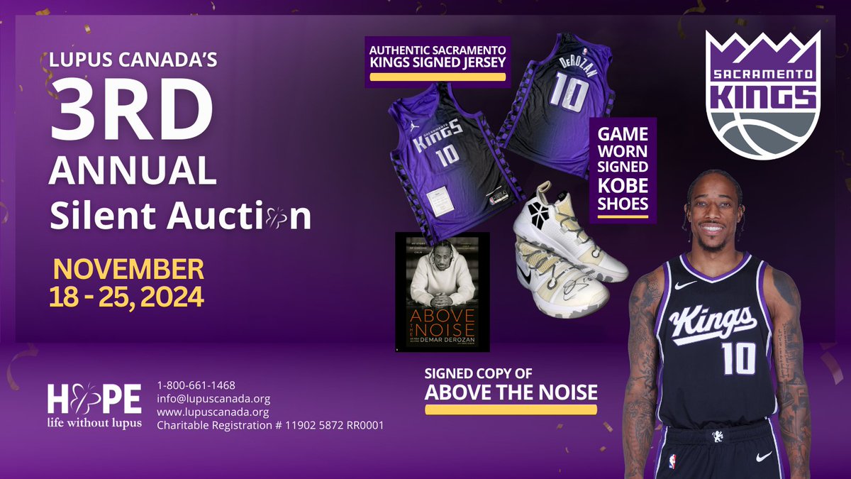 Lupus Canada (@lupuscanada) on Twitter photo <a href="/DeMar_DeRozan/">DeMar DeRozan</a> Thank you DeMar for your incredible support of Lupus Canada!
Direct links to DeMar’s auction items:
🏀Signed Game Worn, Kobe Shoes: trellis.org/3rd-annual-lup…
🏀Signed Sacramento King Jersey: trellis.org/3rd-annual-lup…
🏀Signed Copy of Above the Noise: trellis.org/3rd-annual-lup… <a href="/DeMar_DeRozan/">DeMar DeRozan</a> Thank you DeMar for your incredible support of Lupus Canada!
Direct links to DeMar’s auction items:
🏀Signed Game Worn, Kobe Shoes: trellis.org/3rd-annual-lup…
🏀Signed Sacramento King Jersey: trellis.org/3rd-annual-lup…
🏀Signed Copy of Above the Noise: trellis.org/3rd-annual-lup…