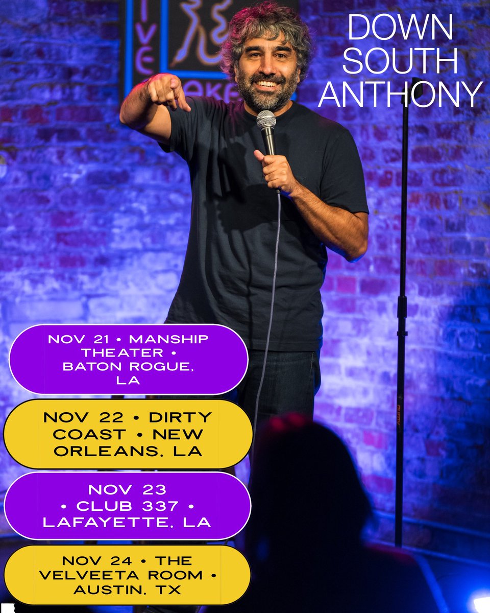 AnthonyDeVito_'s tweet photo. 🚨LOUISIANA &amp; TEXAS🚨I’m doing a run of shows this weekend in Baton Rouge, NOLA, Lafayette and Austin. Great rooms. Cool towns. Come out. Grab tickets in my bio! https://t.co/7xdxBTY9Xq