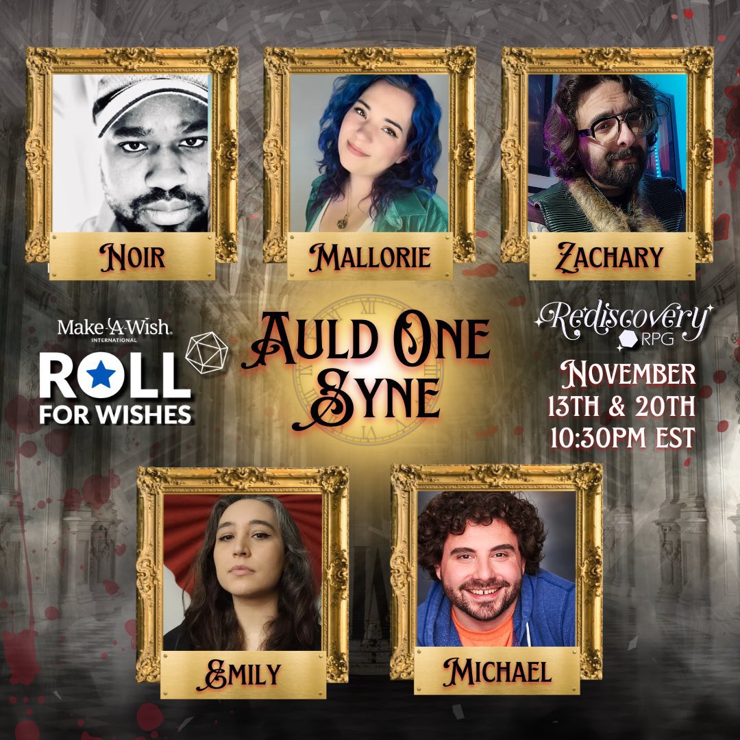 We’re back! Tonight, we have part two out our Call of Cthulhu game from <a href="/Chaosium_Inc/">Chaosium</a>, Auld One Syne, with an amazing cast of <a href="/MoxxieBlue/">Mallorie Mize</a>, <a href="/sneakernetmusic/">SNEAKERNET</a>, @JustAddSaltz, <a href="/TheNoirEnigma/">GM Punk</a> and Emily Greymoore, raising money with incentives for Make-A-Wish! 

See you there!