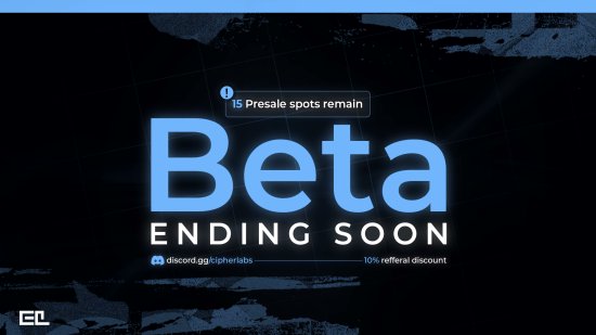 Beta is ending and Cipher Labs have never been stronger! 🧞

With new updates on the way, monitors being updated, we're setting new standards for the future.

Only 15 presales left, don’t miss out!

Where? discord.gg/cipherlabs