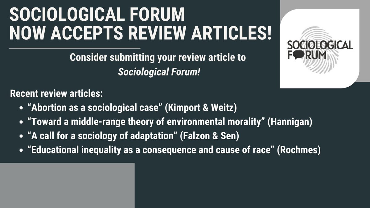 📢Sociological Forum is now accepting review article submissions! 

Check out recent review articles and more information on how to submit your review article here: onlinelibrary.wiley.com/page/journal/1…