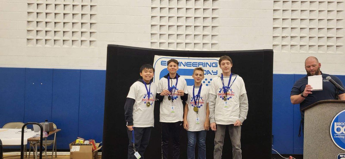 Windsor_CSD's tweet photo. Back-to-back champs. For the 2nd year in a row, a Windsor Central Middle School team won 1st place at BOCES Engineering Day. Congratulations to Eli Urda, Anthony Cannistra, Julian Holdredge, and Thomas Hong for taking first place. WCMS sent five teams to BOCES Engineering Day. https://t.co/bTwBvpsgAJ