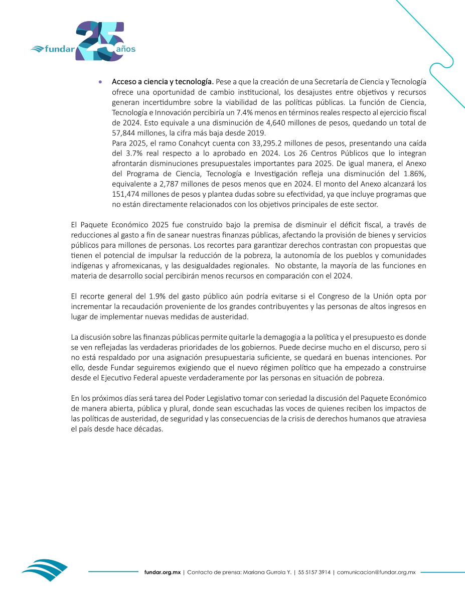 El #PaqueteEconómico2025 💶 propone una reducción que impactará áreas clave para los derechos, la igualdad y la justicia climática. El Congreso puede evitarlo incrementando la recaudación de grandes contribuyentes en vez de aplicar medidas de austeridad: i.mtrbio.com/qejqjizvwz