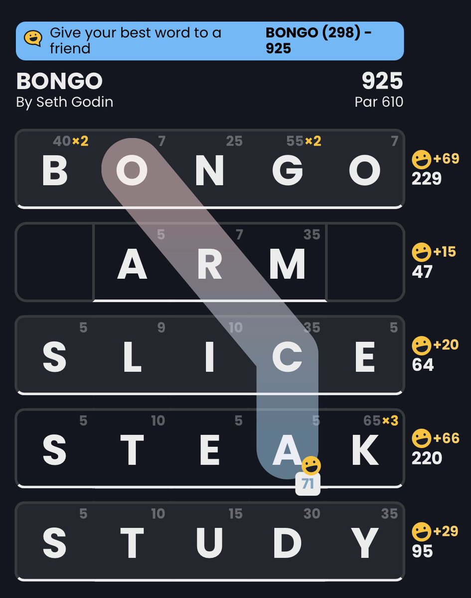 bensawyer's tweet image. @helvetica I don&apos;t care how many better Bongo boards there will be. This is the only correct answer for launch day. 🤣 #Bongo #Puzzmo