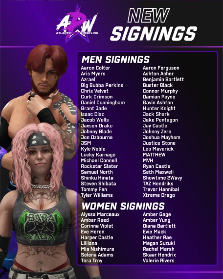 APW_Live's tweet photo. 🟣NEW APW ROSTER REVEAL!🟣

The new era brings a set of new signings and returning names! This will be the roster for APW's Weekly series for Atlantic Pro Wrestling!

APW Weekly Episodes will be coming to your favorite Twitch Channel soon!

APW Breakout Roster Reveal coming soon! https://t.co/Oe5tWIYPkc