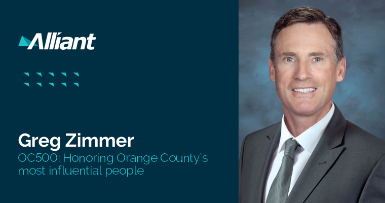 AlliantIns's tweet photo. Greg Zimmer, CEO of #AlliantInsurance, has been named to the @OCBizJournal #OC500, honoring Orange County’s most influential people. Greg, who assumed the CEO role this year, continues to lead Alliant’s exponential growth and expansion. https://t.co/OlqNa8gWsP https://t.co/TQXxZJdMlK