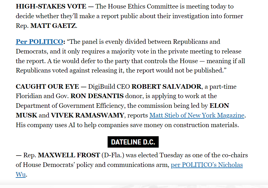 RobertJSalvador's tweet photo. Wow it's an honor to get a mention in @politico Florida Playbook today regarding DOGE!

Playbook is a great place to go for accurate and fair news in FL politics.

Link in comments. https://t.co/bIgZmiG1G9