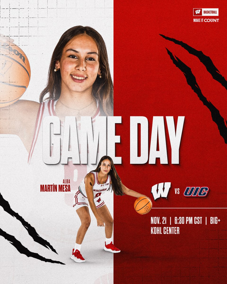 Let's bring the heat today!  🔥

🆚: UIC 
📍: Kohl Center | Madison, WI  
⏰: 6:30 PM  

Gameday essentials: bit.ly/4ebCgCh 

#OnWisconsin