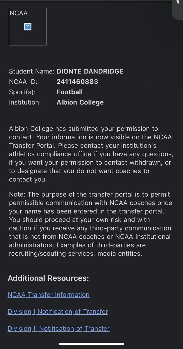Djdandridge12's tweet photo. Officially in the portal!
5’10 185 CB/S/Nickel
32 tackles/ 5 PBU’s/ 1 INT/ 1 TFL
3 years of eligibility left https://t.co/1YASzxERzF