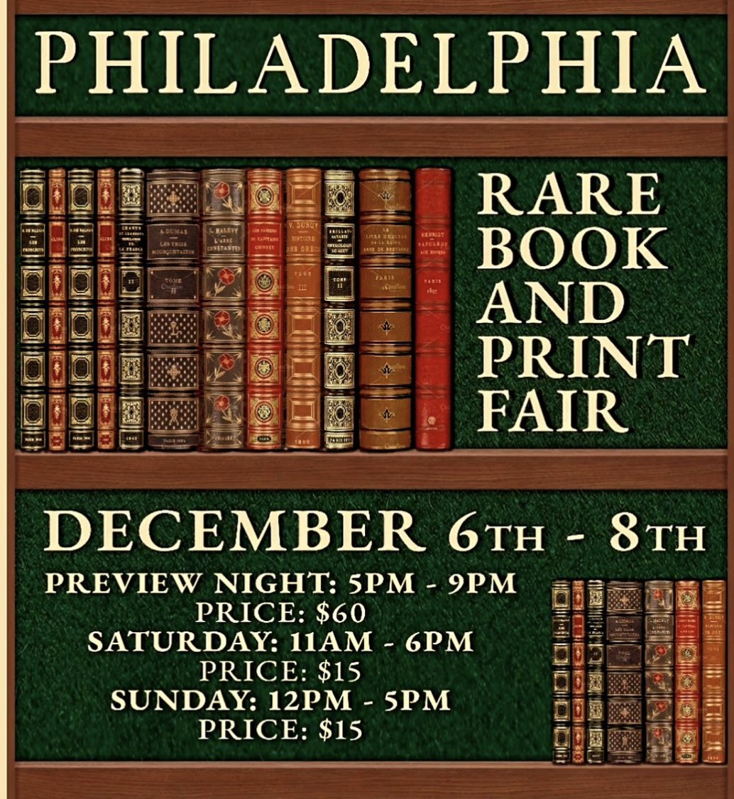 HistoricalPrint's tweet photo. Calling all members!
We are looking for volunteers to help us cover upcoming book and print fairs! The next opportunity is the Philadelphia Rare Book and Print Fair!
held at the 23rd Street Armory, December 6-8th.
 Interested? Send us a DM! https://t.co/Da6STjzt9p