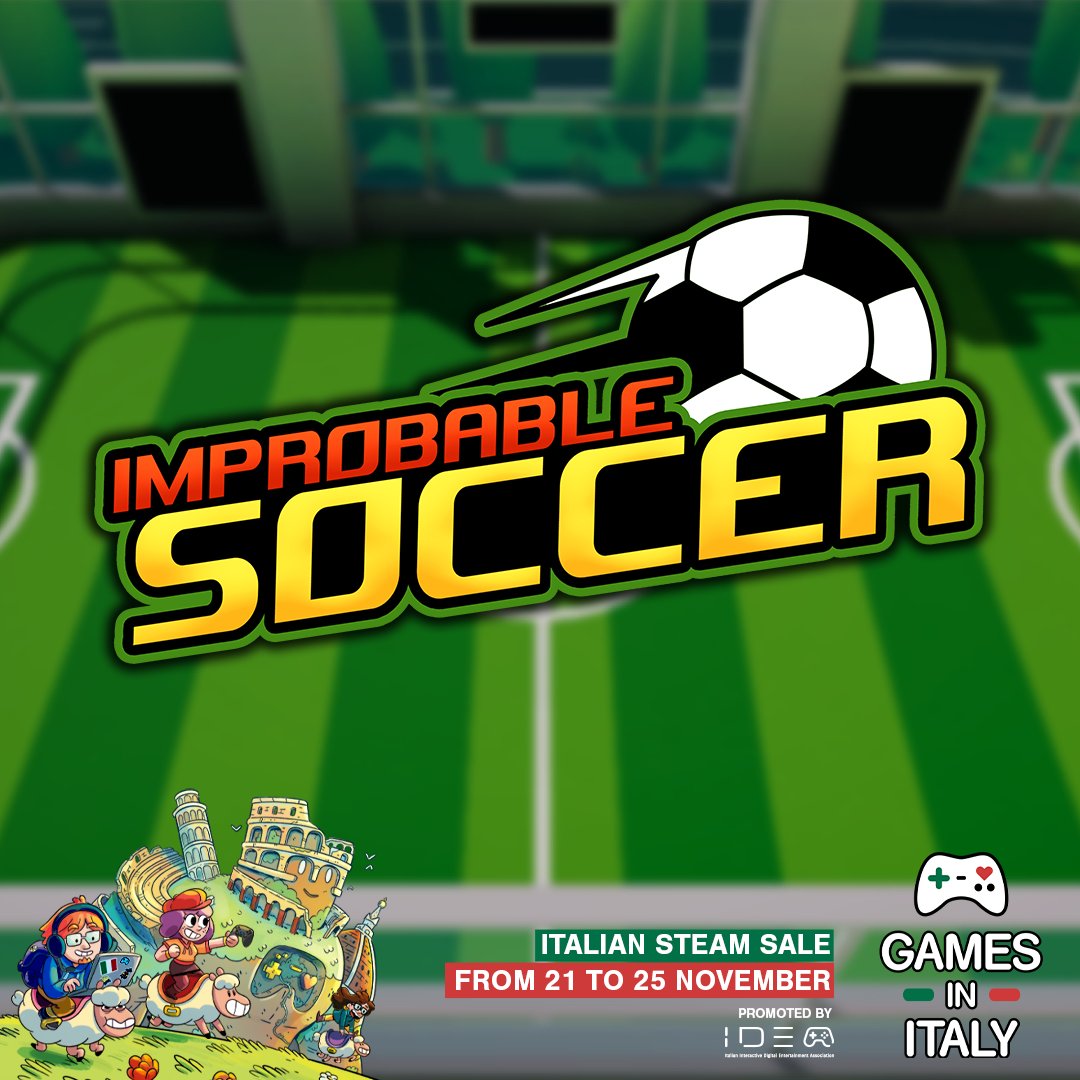 Join us on Steam for the "Games In Italy" event from November 21st to 25th and enjoy an exclusive 25% discount on Improbable Soccer. Dive into our chaotic soccer experience: tinyurl.com/improbable-soc…

#gamesinitaly #steamevent #indiegamedev #indiegames #madewithunity