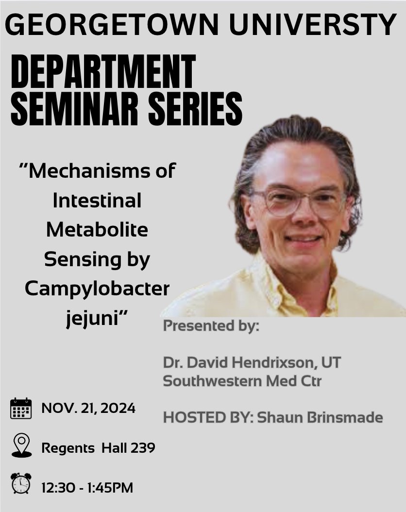 Biology @ Georgetown (@gubiology) on Twitter photo Tune in tomorrow for a captivating talk @GUbiology #seminar series presented by Dr. David Hendrixson from <a href="/UTSWMedCenter/">UT Southwestern Medical Center</a> on "Mechanisms of Intestinal Metabolite Sensing by Campylobacter jejuni."Hosted by <a href="/SBrinsmade/">Shaun Brinsmade shaunbrinsmade.bsky.social</a>
#biology #microbiology #science Tune in tomorrow for a captivating talk @GUbiology #seminar series presented by Dr. David Hendrixson from <a href="/UTSWMedCenter/">UT Southwestern Medical Center</a> on "Mechanisms of Intestinal Metabolite Sensing by Campylobacter jejuni."Hosted by <a href="/SBrinsmade/">Shaun Brinsmade shaunbrinsmade.bsky.social</a>
#biology #microbiology #science