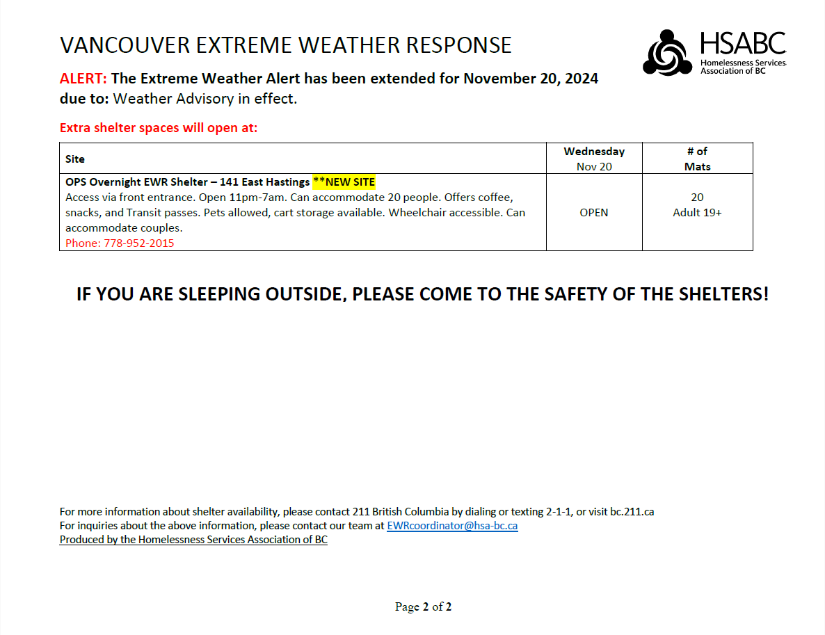 Due to an extreme weather alert for coastal flooding, additional shelter spaces will be available tonight, Nov. 20. Details below.

Translations available: 繁體中文 | 简体中文 | Tagalog| Español |ਪੰਜਾਬੀ | Tiếng Việt 
1/7
