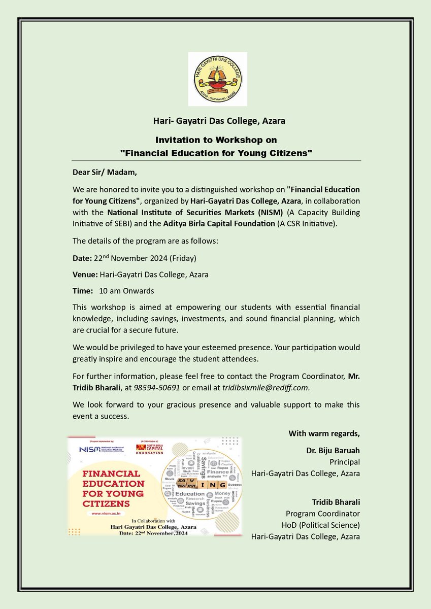 digitalcellhgdc's tweet photo. Date: 22nd November 2024 (Friday) I Venue: Hari-Gayatri Das College, Azara I Time: 10 am Onwards

@himantabiswa 
@ranojpeguassam 
@balendra_d https://t.co/i3bTQfnvDm
