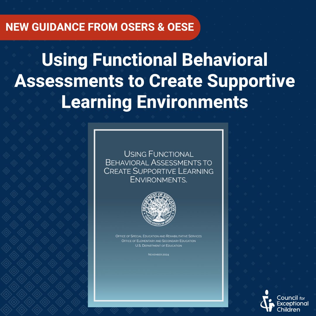 OSERS &amp; OESE have released guidance on functional behavior assessments (FBAs). An informational webinar will be held on 12/3.

Read the new guidance: sites.ed.gov/idea/idea-file…

Register for the webinar: ed-gov.zoomgov.com/webinar/regist…