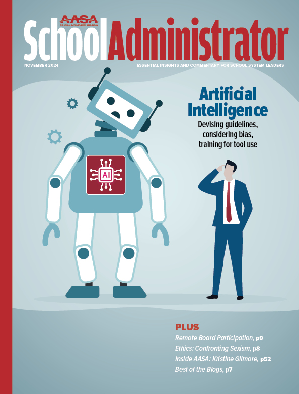 While planning this issue of #AASAmag, I learned a lot about #ArtificialIntelligence. I'm excited to share this issue, which includes coverage of media literacy in an AI-age, how districts can create effective AI guidelines, and bias &amp; equity.

pageturnpro.com/AASA/111833-No… 

<a href="/AASAHQ/">AASA</a>