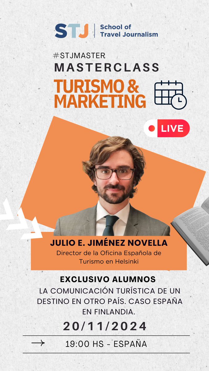 School of Travel Journalism (@schoolstj) on Twitter photo Hoy vivimos un momento muy especial en la <a href="/SchoolSTJ/">School of Travel Journalism</a>
Como parte del módulo de Marketing Turístico liderado por <a href="/jaumemarin/">jaume marin</a> , tenemos el privilegio de recibir a Julio E. Jiménez Novella, director de <a href="/Turespana_/">Turespaña Oficial</a> en Finlandia.
#TravelJournalism #TourismMarketing Hoy vivimos un momento muy especial en la <a href="/SchoolSTJ/">School of Travel Journalism</a>
Como parte del módulo de Marketing Turístico liderado por <a href="/jaumemarin/">jaume marin</a> , tenemos el privilegio de recibir a Julio E. Jiménez Novella, director de <a href="/Turespana_/">Turespaña Oficial</a> en Finlandia.
#TravelJournalism #TourismMarketing