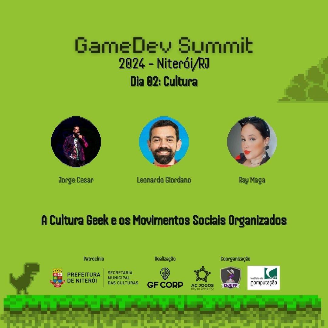 GFCorpBR's tweet photo. O GameDev Summit 2024 tem a honra de receber como palestrantes o Presidente da Comissão de Cultura, Comunicação e Patrimônio Histórico da Camara de Niterói, Leonardo Giordano, o curador do Niterói Expo Geek, Jorge Cesar, e uma das criadores do Picnic Cosplay, Ray Maga.

+ https://t.co/5k3BDrtOBA