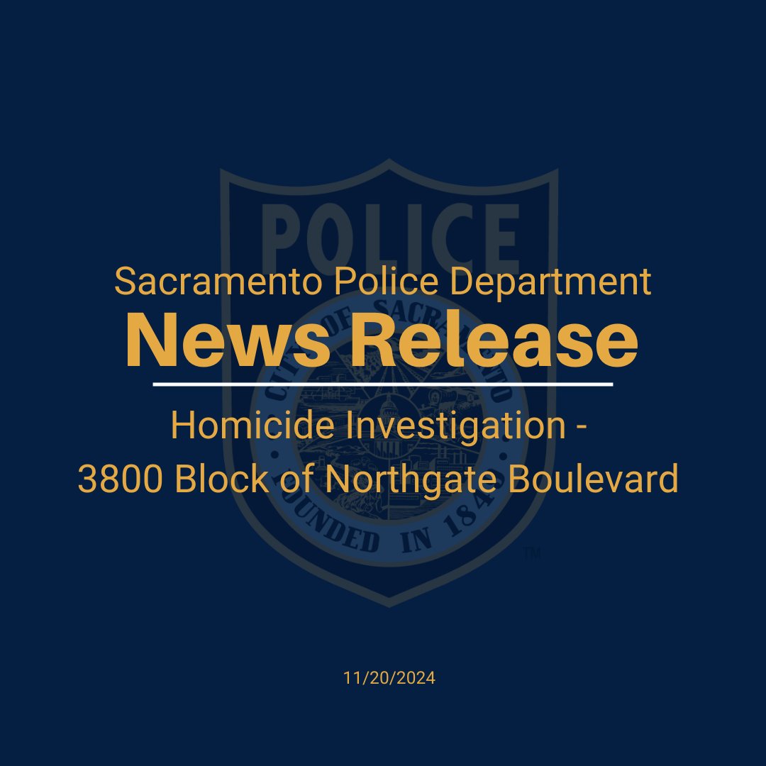 Sacramento Police Department (@sacpolice) on Twitter photo On Tuesday, November 19, 2024, just after 6:00 p.m., Sacramento Police Department patrol officers responded to the 3800 Block of Northgate Boulevard for reports of a shooting. Responding officers located one male adult and one female adult each with at least one gunshot wound. On Tuesday, November 19, 2024, just after 6:00 p.m., Sacramento Police Department patrol officers responded to the 3800 Block of Northgate Boulevard for reports of a shooting. Responding officers located one male adult and one female adult each with at least one gunshot wound.