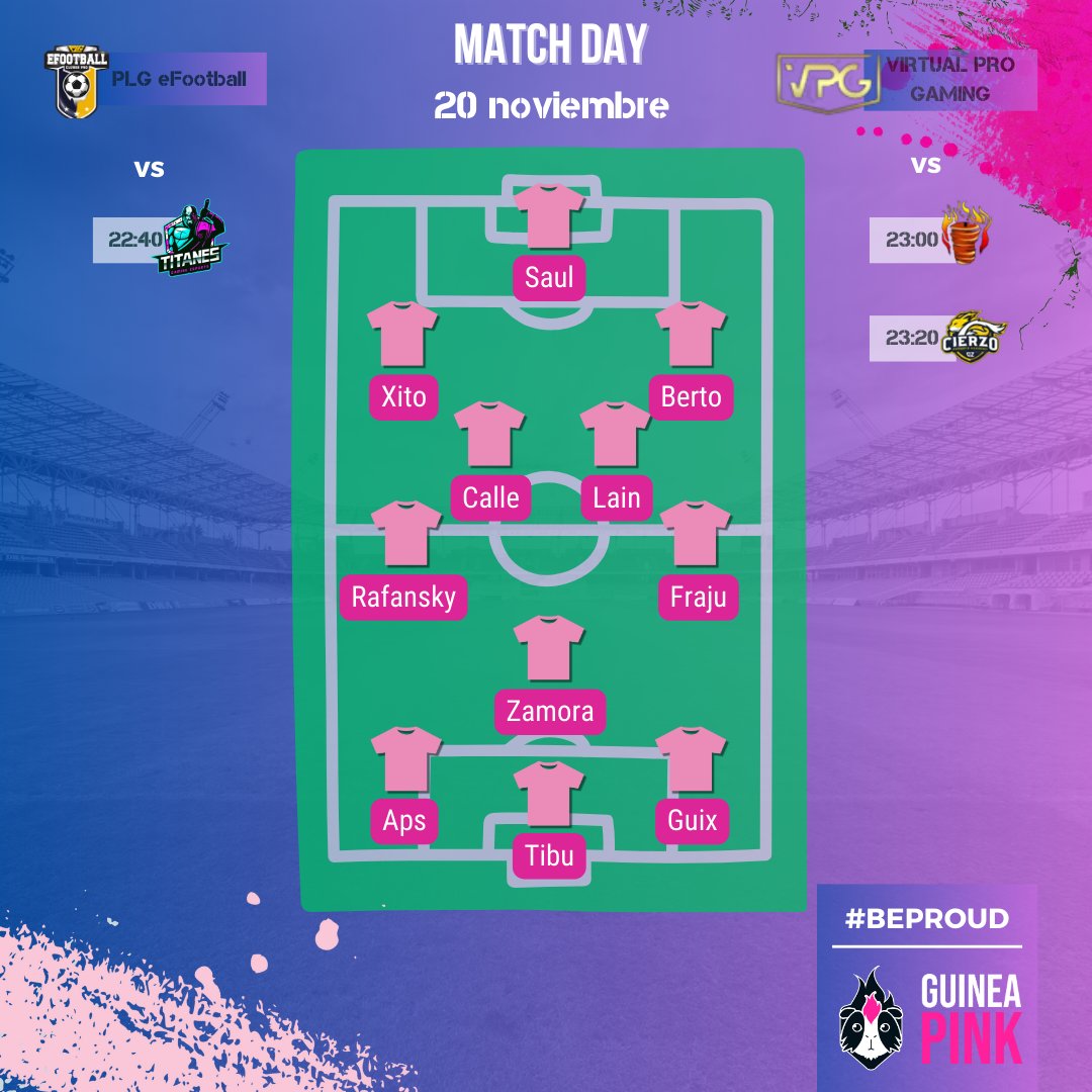 GuineaPinkClub's tweet photo. MATCH DAY✨
esta noche juega #GPCoronet, y menos mal, porque como dice @PLGeFootBall hace falta magia🔥
También seremos magos en la @VPG_Spain y ¡no necesitamos varitas!⚽️
¡Arriba esa afisión, SIIIIUUUUUUUUUUUUU!🐹
🏆VS @Gaming_Titanes #KamiLegends @CierzoEsports
#BEPROUD https://t.co/PpFNaCa1GN