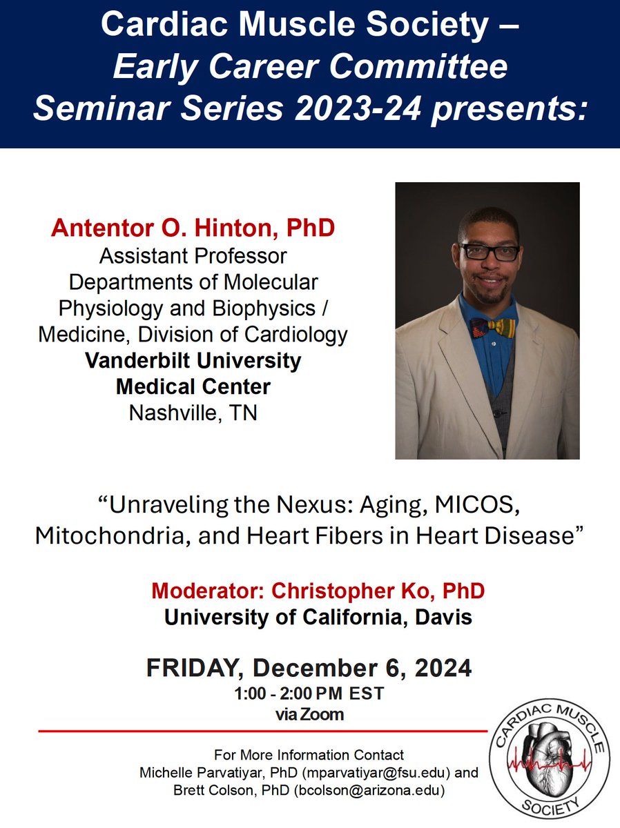 MuscleCardiac's tweet image. Please join us for our next ECC virtual seminar!
You are invited to a Zoom meeting.
When: Dec 6, 2024 01:00 PM Eastern Time (US and Canada)
Register in advance:
fsu.zoom.us/meeting/regist…
After registering, you will receive an email with information about joining the meeting.