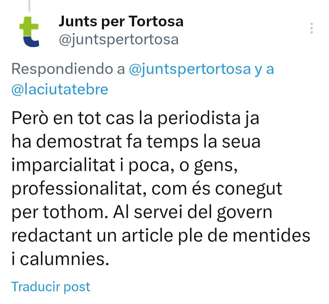 Per si no l'heu vist abans que l'esborressin, aquí teniu l'últim atac de Junts per Tortosa a la llibertat de premsa, quan les periodistes no escriuen allò que vol el partit de Meritxell Roigé... A sota us adjuntem l'article que no volen que es llegeixi.