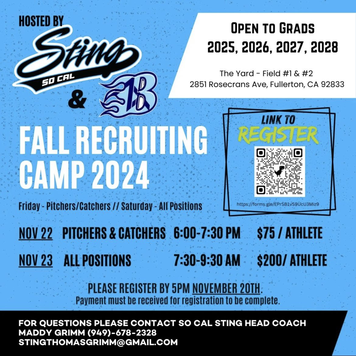 So pumped for this weekend!!!! Releasing our team schedules this weekend too!! See you all out there!!! 

Reminder: No D1s will be in attendance for Friday workout. Come meet some AMAZING coaches. 

2 spots left for position players. Pitchers/catchers full