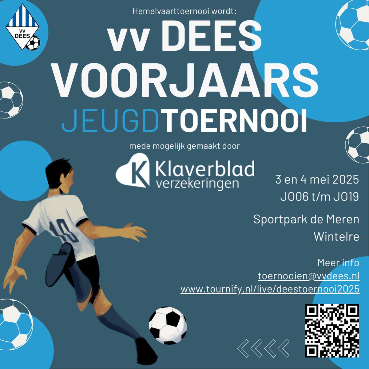 dees1943's tweet photo. VV DEES @Klaverblad voorjaarstoernooi voor onze jeugdleden op zaterdag 3 en zondag 4 mei!

Aanmelden kan vanaf nu weer via toernooien@vvdees.nl of https://t.co/ERGihEE660 🔵⚪️

#wintelre #vvdees #klaverbladverzekeringen #toernooi #2025 #jeugdvoetbal https://t.co/L0NEOZuhtl