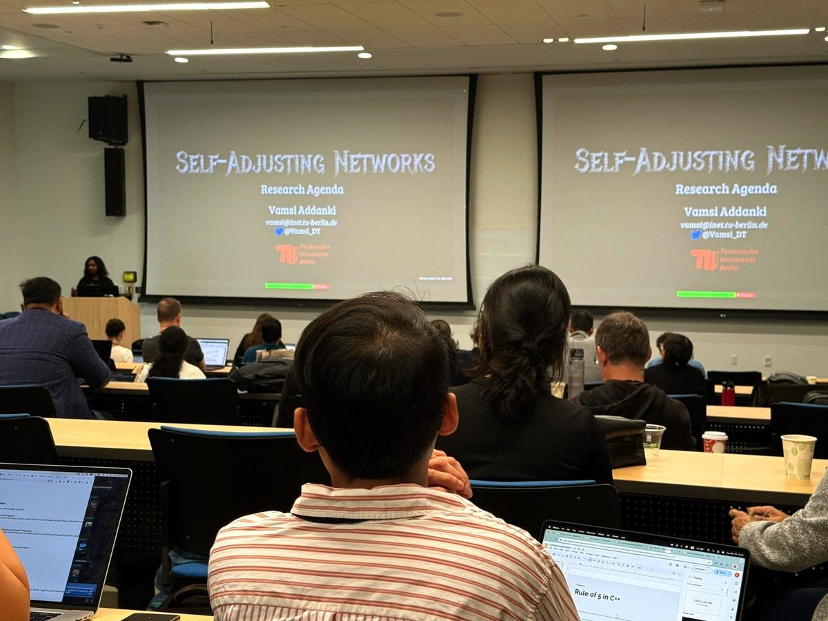 Stefan Schmid (@schmiste_ch) on Twitter photo Taking self-adjusting networks to the next phase, from protocols and topologies to learning-augmented systems. Vamsi presented his research agenda at <a href="/ACMSIGCOMM/">ACM SIGCOMM</a> HotNets 2024! More at vamsiaddanki.net 🤘Vamsi will be on the job market this cycle. <a href="/Vamsi_DT/">Vamsi Addanki</a> Taking self-adjusting networks to the next phase, from protocols and topologies to learning-augmented systems. Vamsi presented his research agenda at <a href="/ACMSIGCOMM/">ACM SIGCOMM</a> HotNets 2024! More at vamsiaddanki.net 🤘Vamsi will be on the job market this cycle. <a href="/Vamsi_DT/">Vamsi Addanki</a>