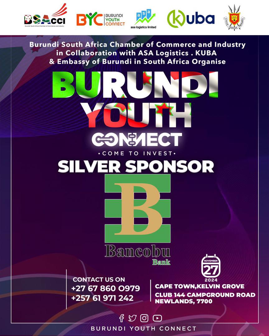 Burundi Youth Connect🇧🇮💡 (@bconnect52210) on Twitter photo ✨ We are thrilled to announce that BANCOBU is now a Silver Sponsor of the *Burundi Youth Connect* event!✨
We extend our sincere gratitude to BANCOBU for partnering with us to create impactful opportunities and connections. Together, we are shaping a brighter future! <a href="/bancobu/">BANCOBU, SM</a> ✨ We are thrilled to announce that BANCOBU is now a Silver Sponsor of the *Burundi Youth Connect* event!✨
We extend our sincere gratitude to BANCOBU for partnering with us to create impactful opportunities and connections. Together, we are shaping a brighter future! <a href="/bancobu/">BANCOBU, SM</a>