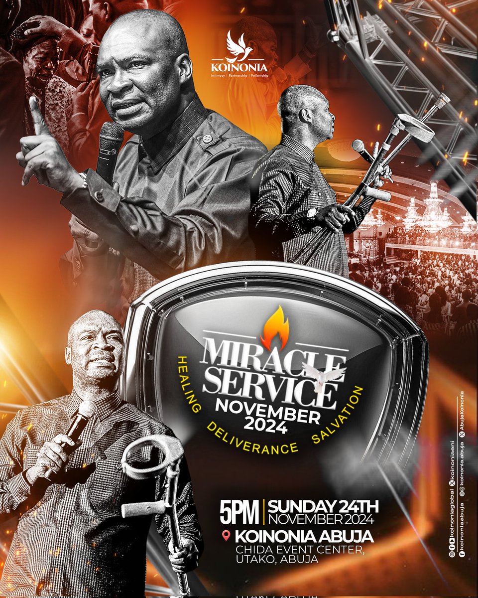 GOD IS NOT DONE WITH YOU YET! EXPERIENCE THE OUTSTRETCHED ARM OF GOD AT OUR NOVEMBER 2024 MIRACLE SERVICE!

"Now unto him that is able to do exceeding abundantly above all that we ask or think, according to the power that worketh in us,"
Ephesians 3:20 (KJV)

Prepare for a