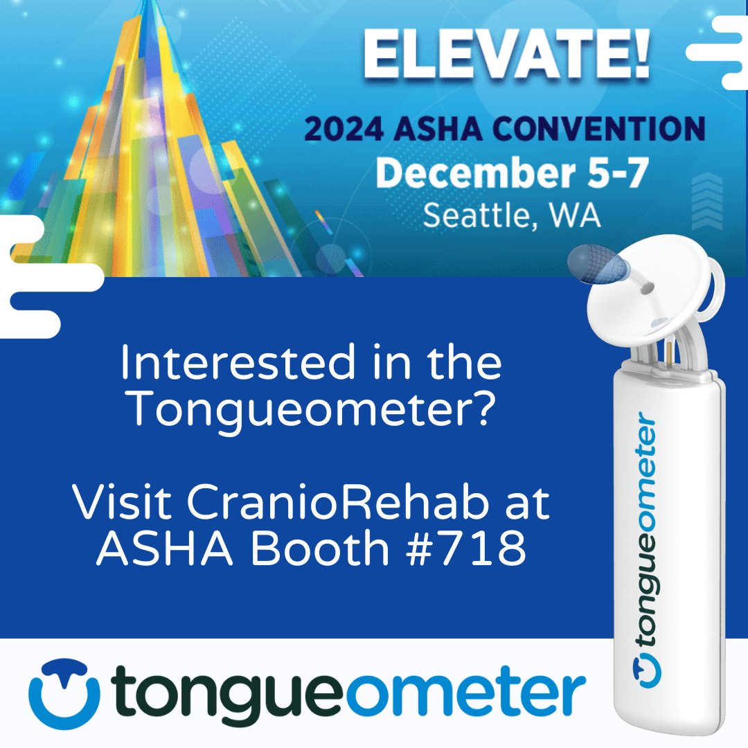 Tongueometer's tweet photo. 🚨 Attention SLPs! 🚨

Heading to the ASHA in Seattle? Swing by @craniorehab  Booth #718 to demo the Tongueometer, the innovative device transforming tongue strengthening tx! 

 🎁 Plus, snag a promo code for $30 off while you're there!

Elevate your practice! See you there! https://t.co/KPzRodhOi7