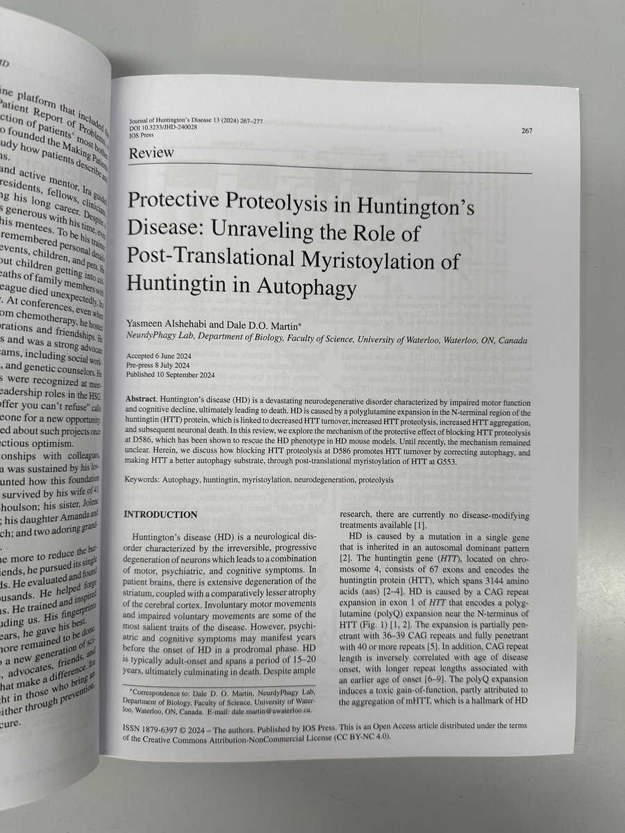 Grateful for the incredible support of my supervisor, @DrDDOM, who kindly gifted me a paper copy of my first publication. This review explores the protective role of post-translational myristoylation of the huntingtin (HTT) protein in Huntington’s Disease.
content.iospress.com/articles/journ…