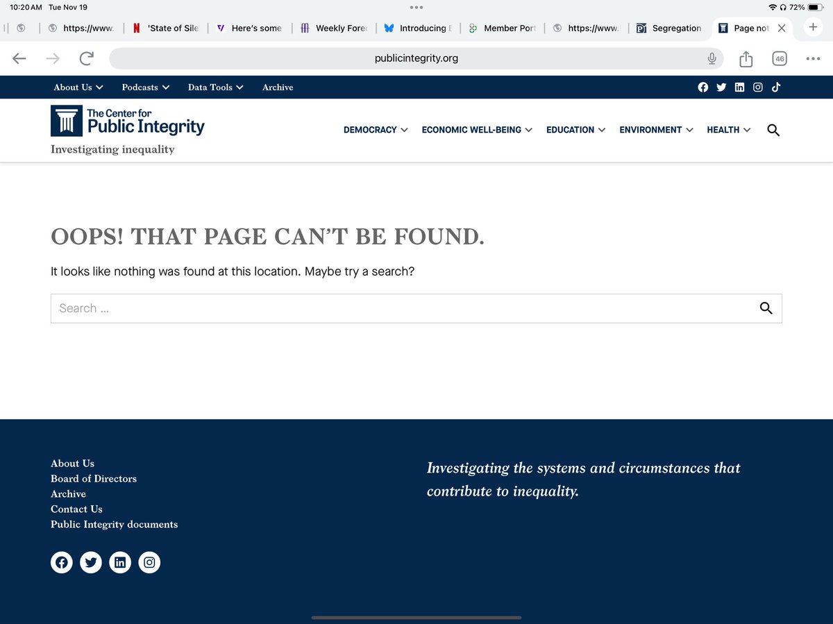 So sad to see that <a href="/publicintegrity/">The Center for Public Integrity</a>, where I spent 3.5 years, is folding. Someone sent me a link to the page last week. After I inquired about preserving the site, the page was taken down. Transparency has never been a hallmark by the power there. Tons of lessons for nonprofits