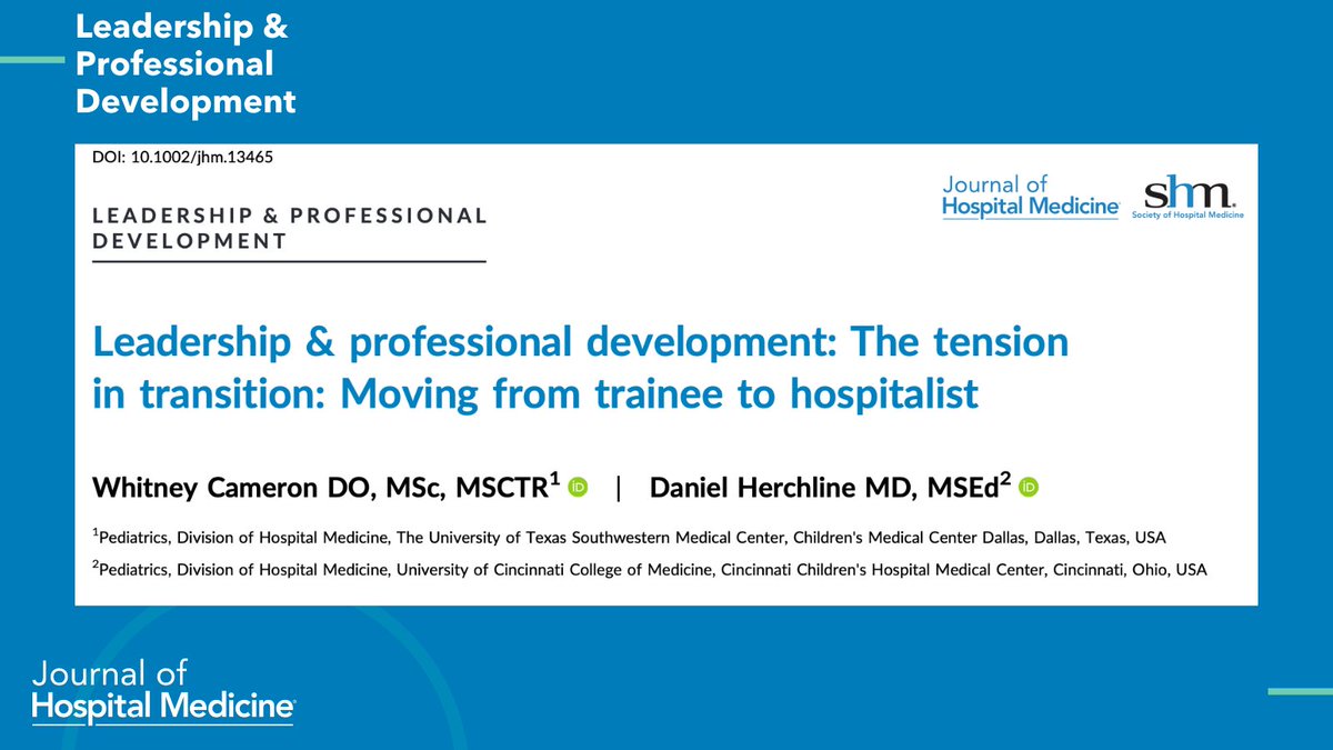 🏥💼 Transitioning to your first hospitalist role? Build your team, manage your time, and embrace this critical learning period with insights from Drs. Cameron &amp; Herchline. #ProfessionalDevelopment #MedEd

🔗: doi.org/10.1002/jhm.13…
✍️: Drs. Whitney Cameron and Daniel Herchline