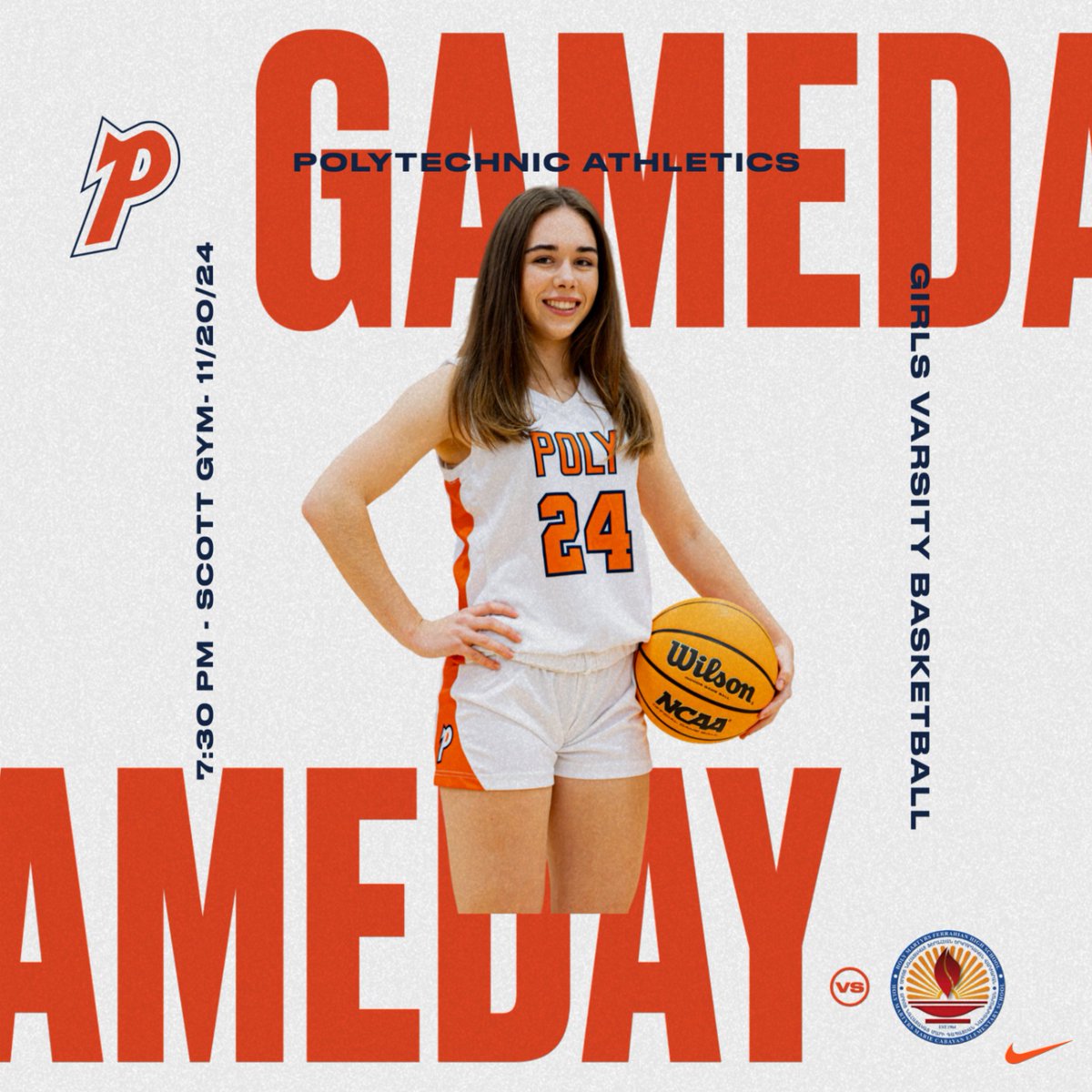 The Panthers kick off their season tonight at 7:30 PM in Scott Gym for their first game of the Poly Varsity Girls Basketball Invitational. Come out and show your support! Let's go, Panthers! 🏀 #gopoly