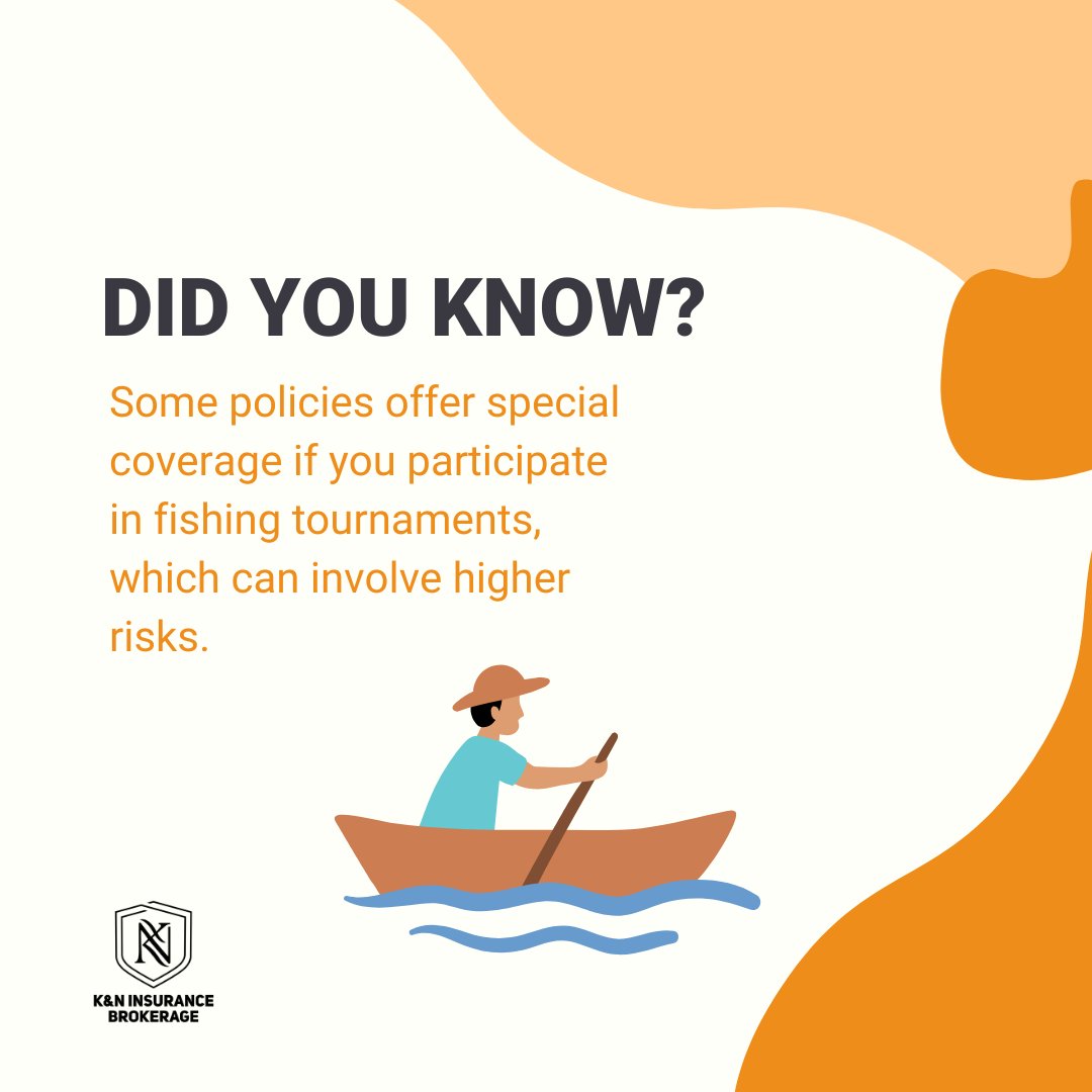 NFah1ns's tweet image. Did you know? 🐟 Some insurance policies offer special coverage if you participate in fishing tournaments, providing extra protection for the added risks. Make sure you're covered before you cast that line!
#FishingInsurance #BoatCoverage #KNBrokerage #StayProtected