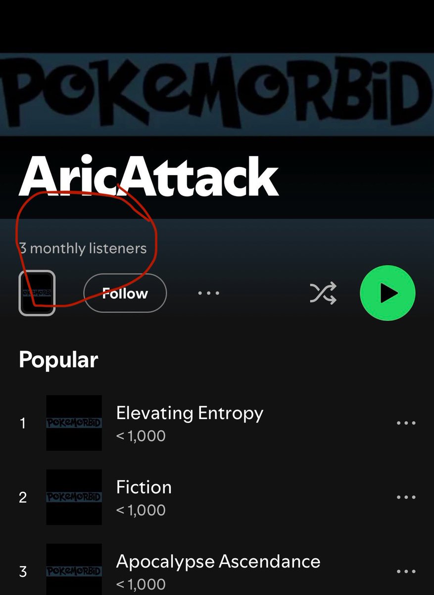 AricAttacks's tweet photo. Making it big on Spotify with my 3 fans! https://t.co/awmfKn5R3g