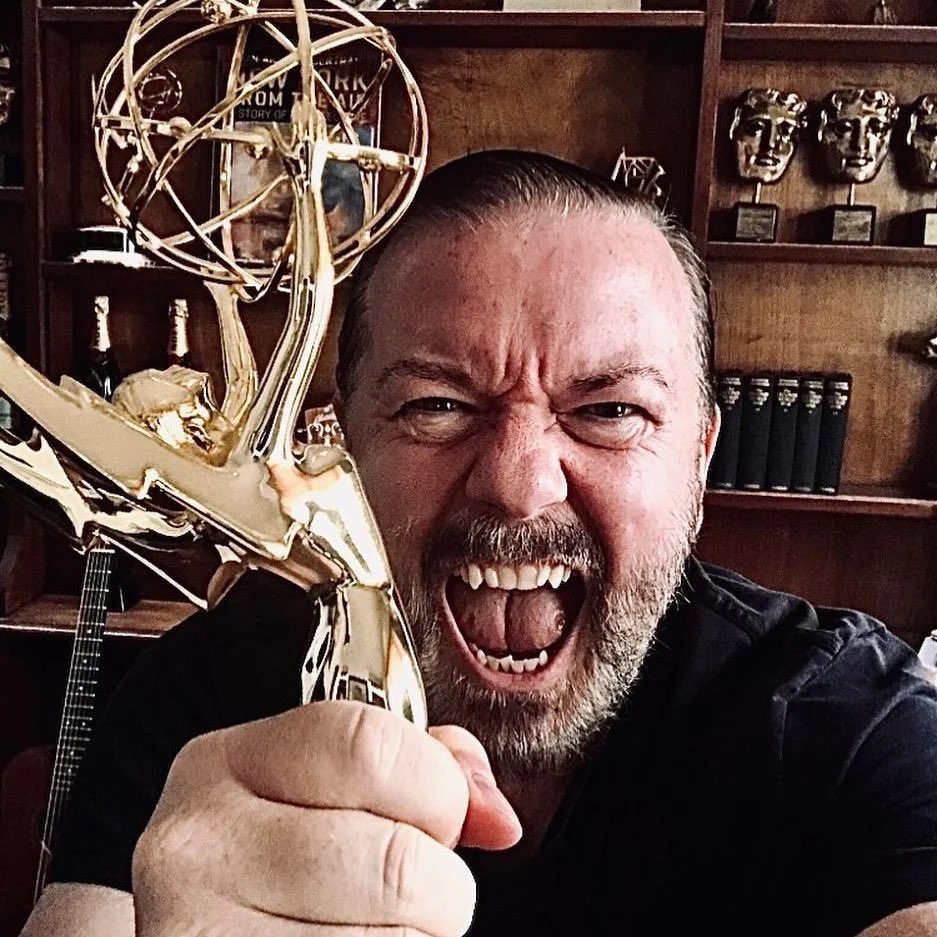 AfterLife_Fans's tweet image. For his writing, directing, producing, acting and stand up, Ricky Gervais has been nominated for 24 Emmys, 10 Baftas, 9 Golden Globes and now a Grammy! A record for a British comedian.