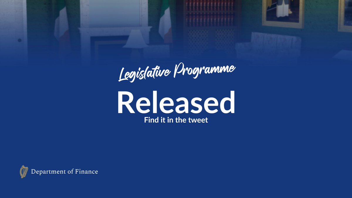 📰 The Department of Finance has released its Legislative Programme towards Christmas.  

The baseline of the programme is to create an Irish public &amp; private sector in balance, while also equipping future Governments with a standard set of law.

drive.google.com/file/d/1O8R4m1…