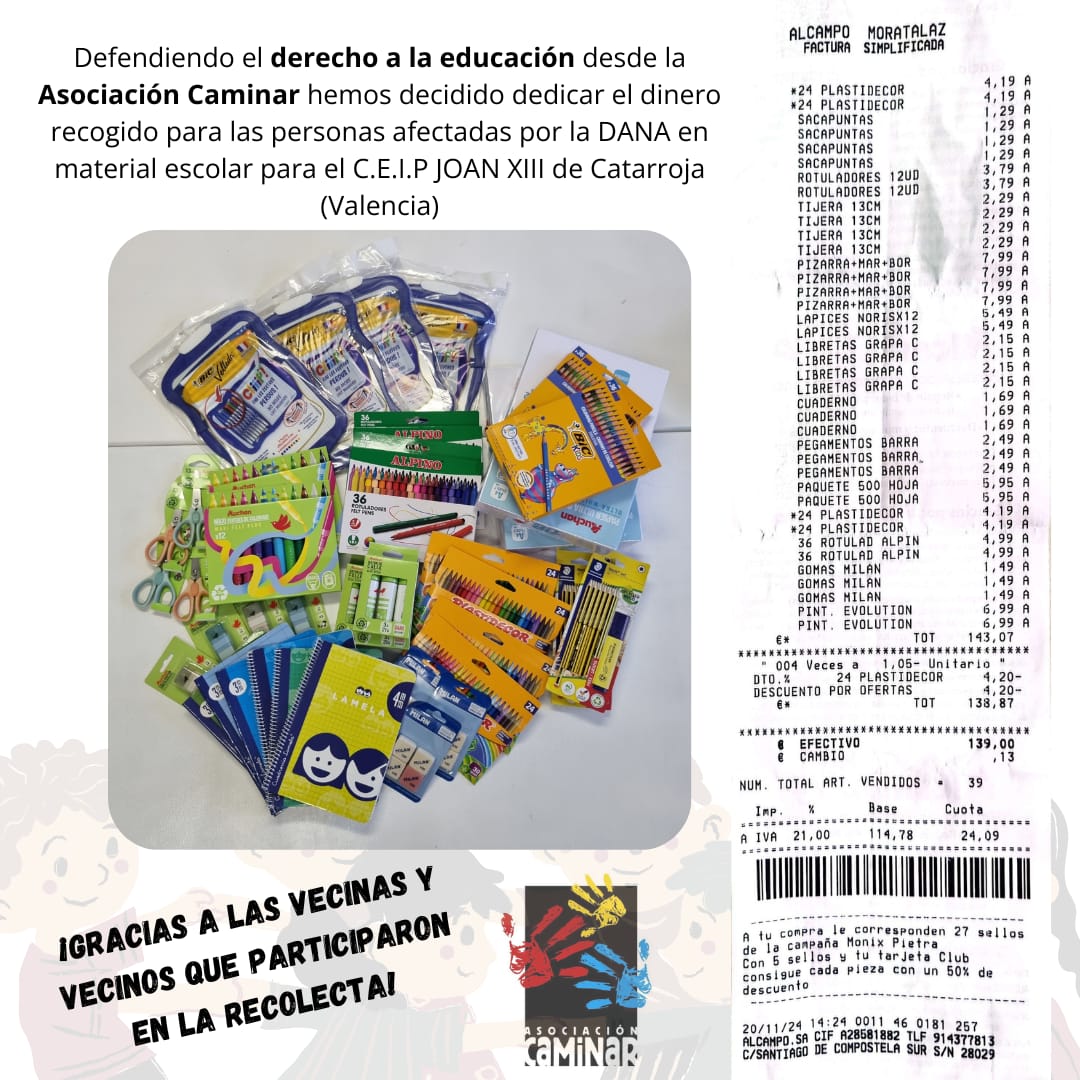 20 de Noviembre: Día de los Derechos de La Infancia.

Aprovechando este día y en pos del derecho a la educación, os comunicamos que: hemos decidido dedicar el dinero recolectado para las personas afectadas por la DANA, a material escolar para uno de los colegios de Valencia.