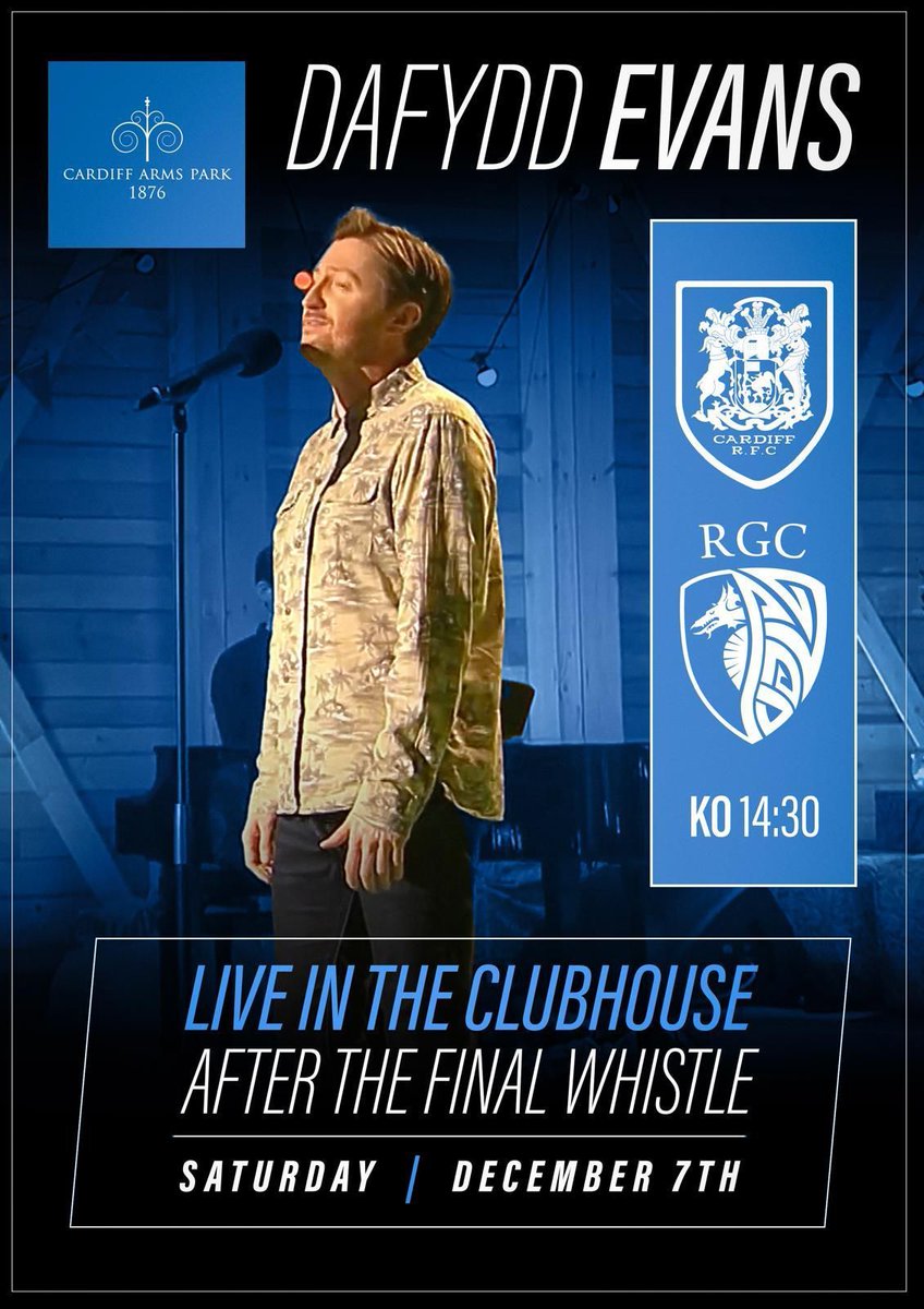 Cardiff_RFC's tweet photo. A reminder that @dafevs15 will be performing in the clubhouse after our @SuperRygbiCymru fixture against @RGCNews on the 7th December.

#BlueAndBlacks 💙🖤 https://t.co/WVukm3nEwu