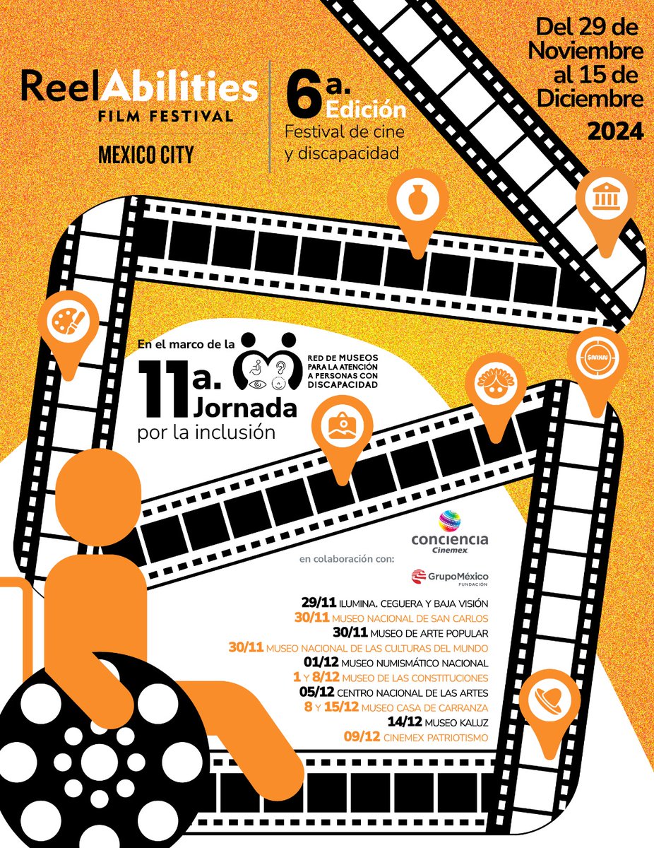 Aquí les compartimos la programación por día y recinto en la que se llevarán a cabo las proyecciones del 6° Festival de cine <a href="/ReelAbilitiesMX/">ReelAbilitiesmx</a>  en colaboración con <a href="/Cinemex/">Cinemex</a>  y los recintos de la <a href="/Redmuseospcd/">RedMuseosPcD</a>. Pronto les compartiremos la programación individual de cada espacio.