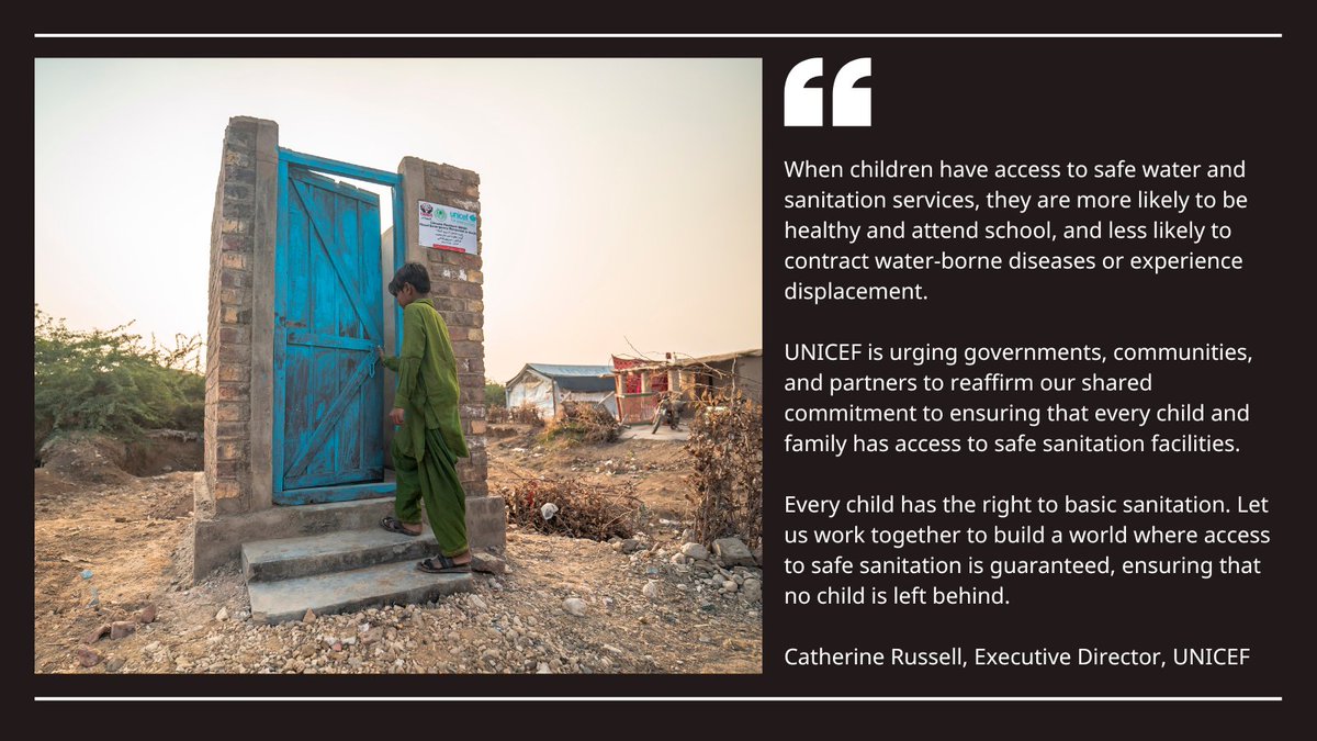 UNICEFwater's tweet photo. "Every child has the right to basic sanitation."

UNICEF Executive Director, Catherine Russell on #WorldToiletDay

Read more of the statement➡️https://t.co/ETlAR1tcWa https://t.co/0xDAlhqNmI
