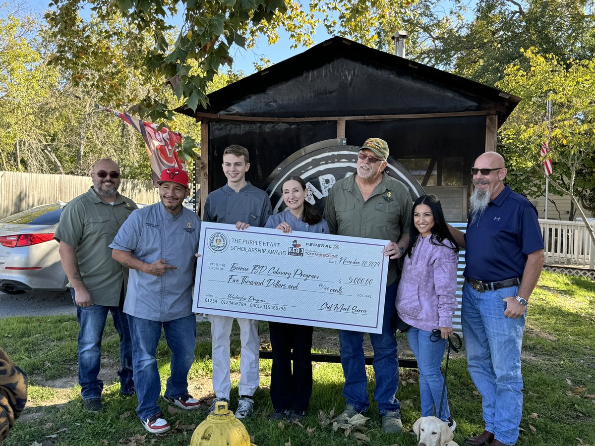 Congratulations Boerne Culinary! I am always so proud of you. $5000 award from chef Mark at Comprades on behalf of the Purple Heart Foundation.
