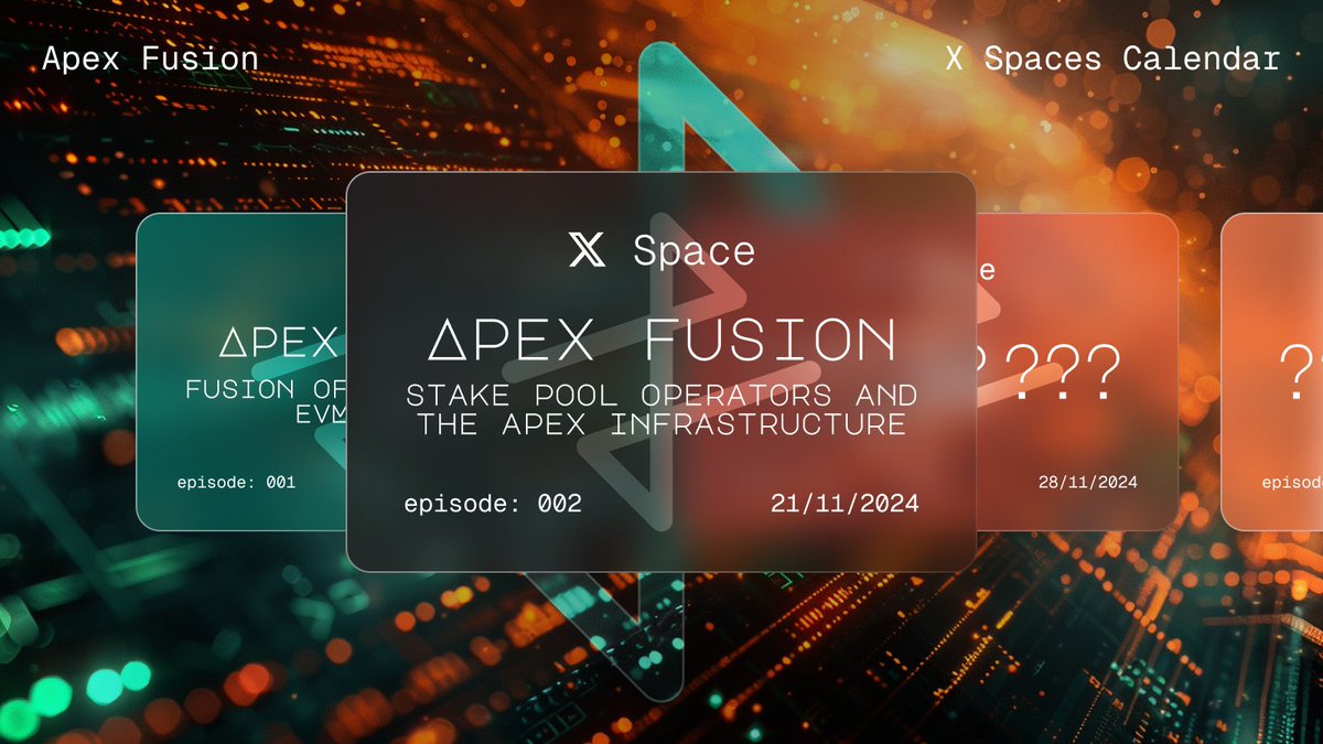 Join us tomorrow for an exciting X Space session where we’ll dive into SPOs and Apex Fusion infrastructure and discuss their importance in building robust blockchain ecosystems. It’s the perfect opportunity to connect and learn from the community!

🗓 When: 21 November, 7 PM CET