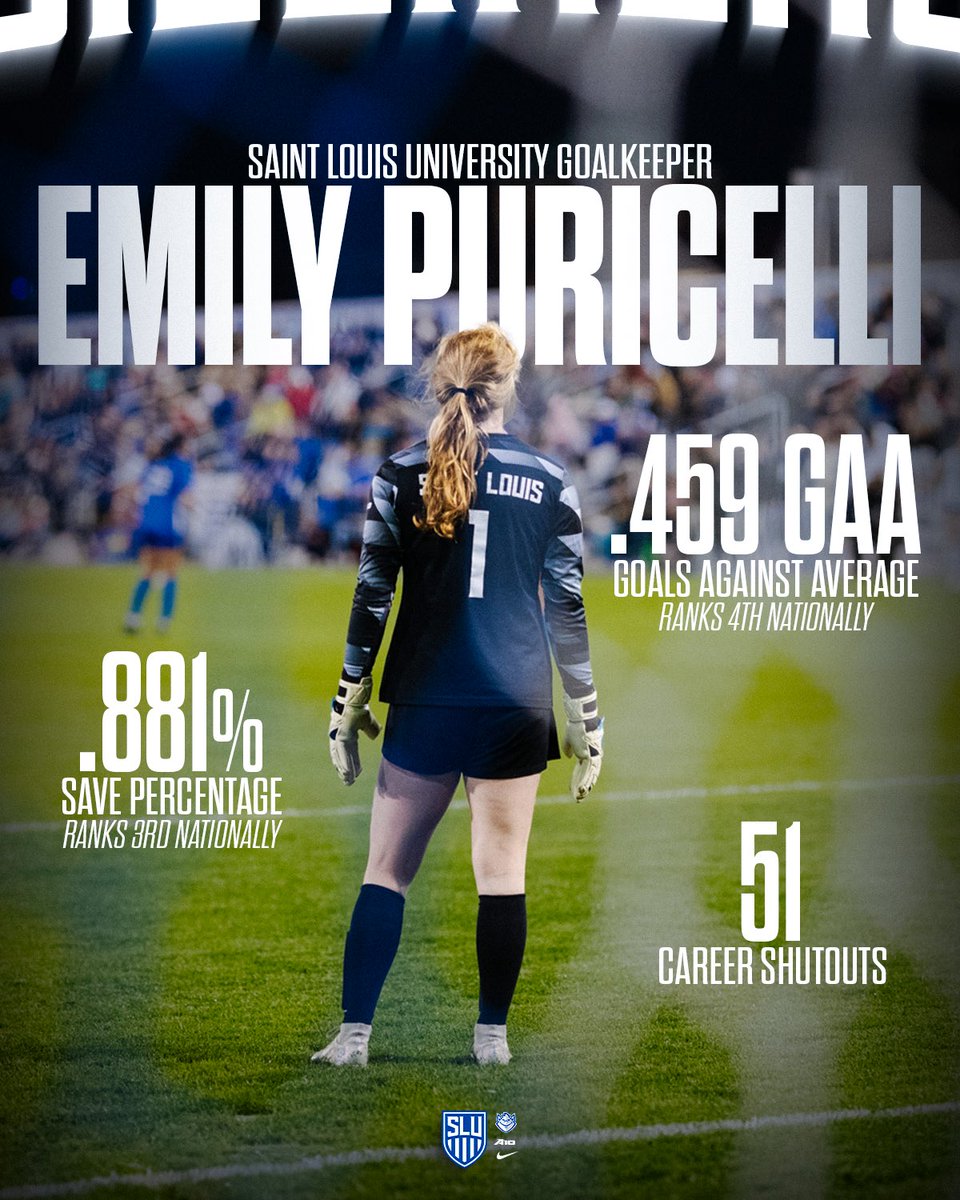 Saint Louis Women's Soccer (@sluwsoccer) on Twitter photo BRICK WALL ๐งฑ๐งฑ๐งฑ
The best to ever do it between the pipesโฆ <a href="/puricelli_emily/">Emily Puricelli</a> hasnโt missed a single game in goal for the Billikens since her freshman year and she continues to set the bar as one of the best goalkeepers in the country.
#HTR #RollBills BRICK WALL ๐งฑ๐งฑ๐งฑ
The best to ever do it between the pipesโฆ <a href="/puricelli_emily/">Emily Puricelli</a> hasnโt missed a single game in goal for the Billikens since her freshman year and she continues to set the bar as one of the best goalkeepers in the country.
#HTR #RollBills