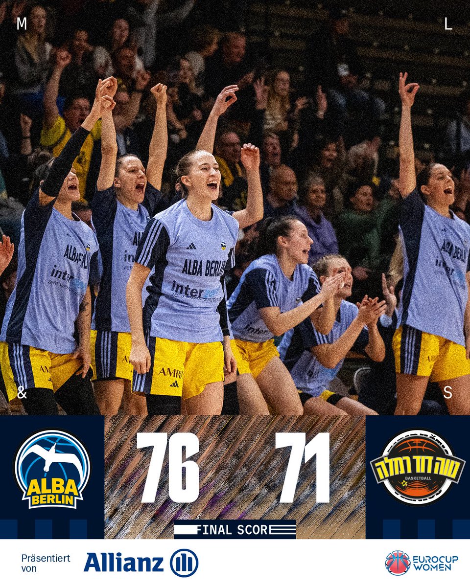 albaberlin's tweet photo. THAT’S WHAT WE CALL HISTORY 🤩🤩🤩

Wir holen uns in einem richtigen @EuroCupWomen-Thriller gegen Elitzur Ramla den ersten europäischen Sieg – und das zuhause in der Sömmeringhalle. Wir sind sooo stolz, was ein Fight! 🥹💛💙

📸 Tilo Wiedensohler
#allianz https://t.co/ErgY5peFvN