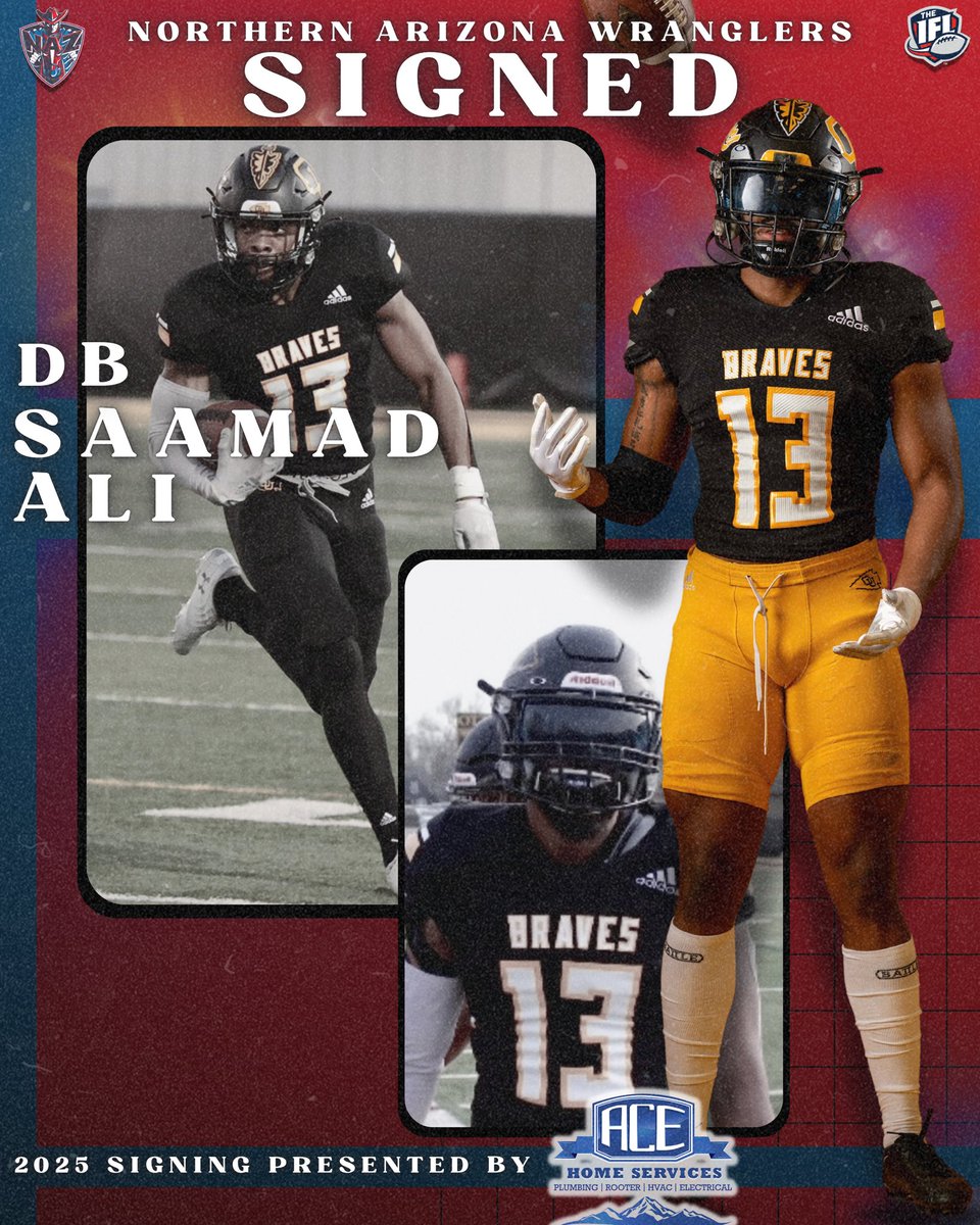 The Wranglers have signed DB Saamad Ali 🏈👀 Welcome to the squad, Saamad! 🤝 Read the story through the link below! ⬇️🤠 This signing is presented by ACE Home Services!

nazwranglers.com/news/2024/11/2…