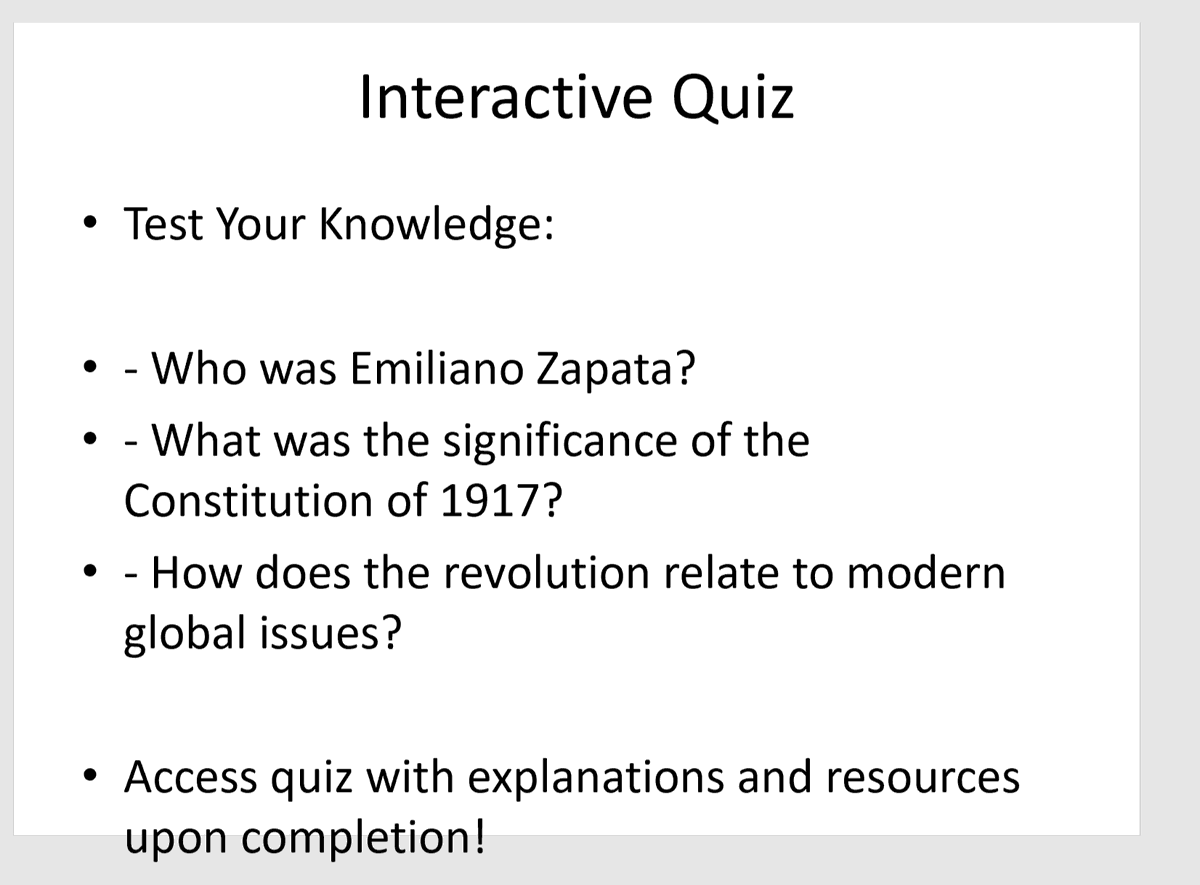 Here's what <a href="/OpenAI/">OpenAI</a> thinks an "interactive quiz" for 10th graders on the Mexican Revolution should consist of. This is literally using the model prompt they suggest in their new AI course for educators. 

¡Viva la ed-tech revolucion!